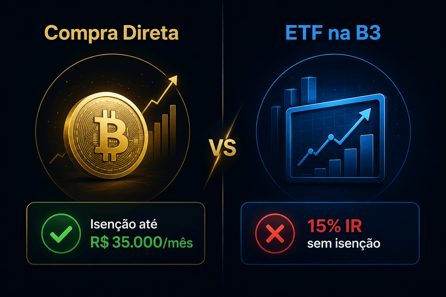 Income tax comparison between Bitcoin ETF on B3 and direct purchase on an exchange